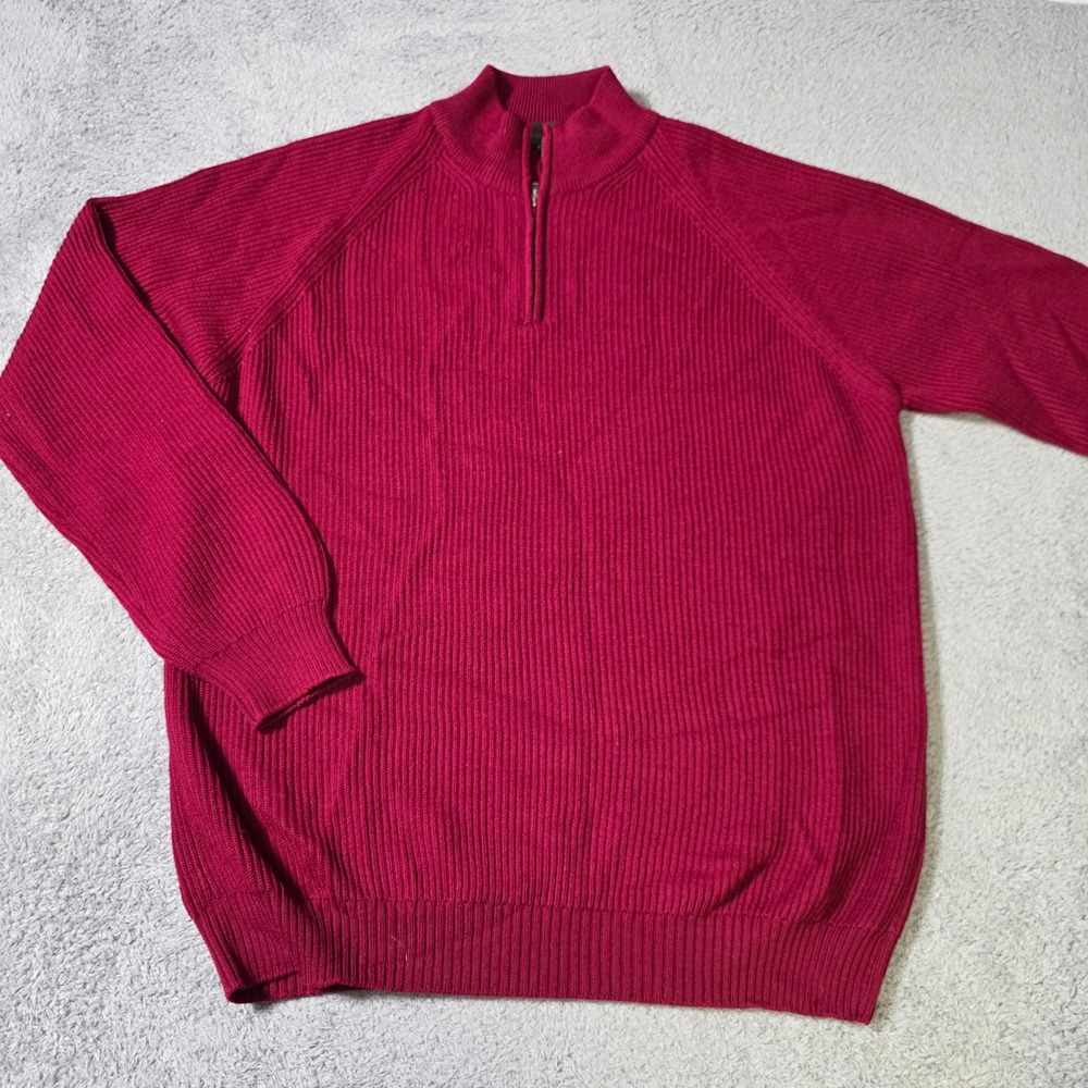 Bugatchi Mens L 1/4 Zip Sweater Burgundy Red 100% Extrafine Merino Wool Italy